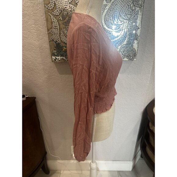 Gypsies & Moondust Pink Long Sleeve V-Neck Top S - Picture 3 of 9